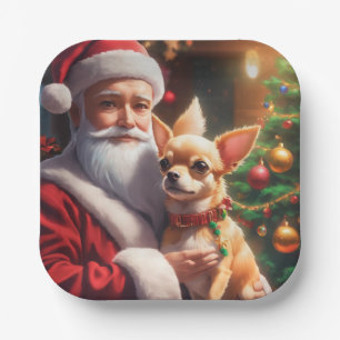 Christmas with a happy chihuahua dog paper plate