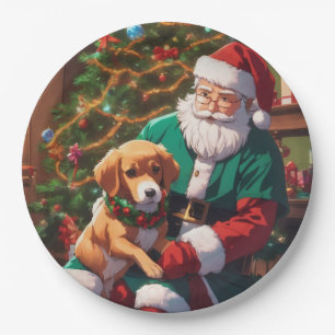 Christmas with a happy dog paper plate
