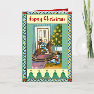 Christmas with a rocking horse holiday card