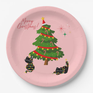 Christmas With  Black Cats Paper Plate