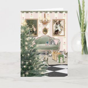 Christmas with Cats and Bunnies Greeting Card