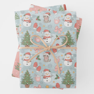 Christmas with Cats Snowmen Cookies & Milk 3 Wrapping Paper Sheet