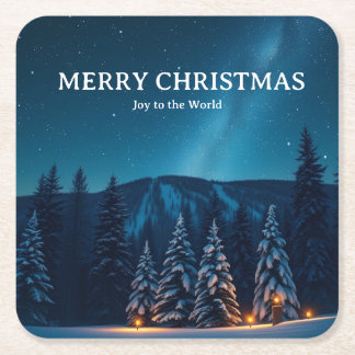 Christmas with Celestial Moon Phases, Winter Night Square Paper Coaster
