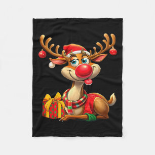 Christmas With Cute Reindeer Funny Gift Xmas Long Fleece Blanket
