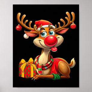 Christmas With Cute Reindeer Funny Gift Xmas Long  Poster