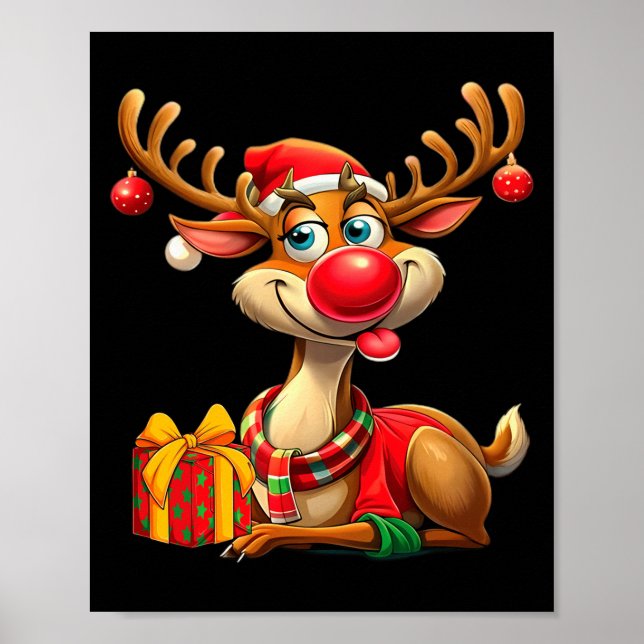 Christmas With Cute Reindeer Funny Gift Xmas Long  Poster (Front)