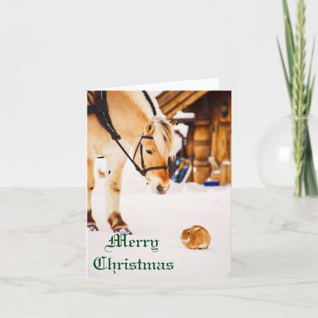 Christmas with farm animals outdoor in snow holiday card (Front)