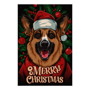 Christmas with German Shepherd Poster