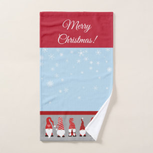 Christmas with Gnomes Blue Red and Grey  Bath Towel Set