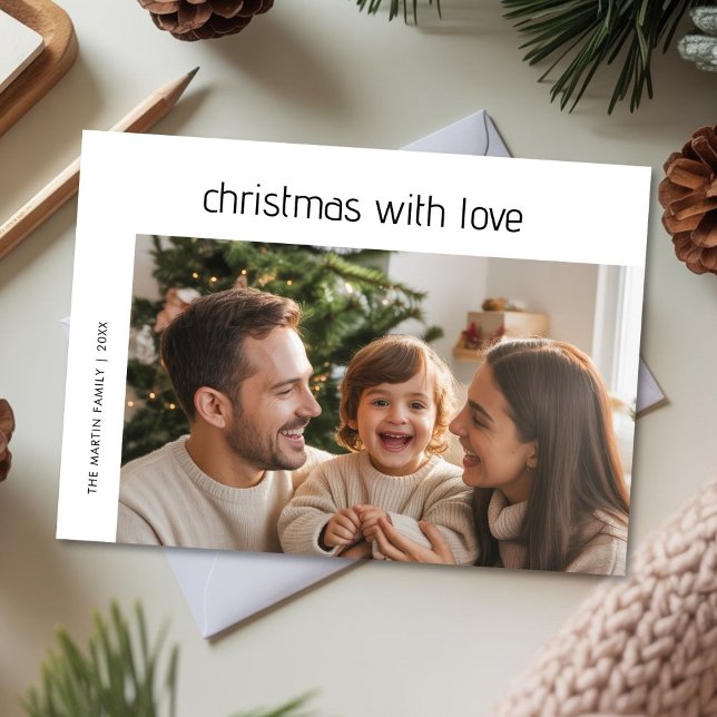 Christmas With Love Family Snapshot Greeting Holiday Card (Creator Uploaded)