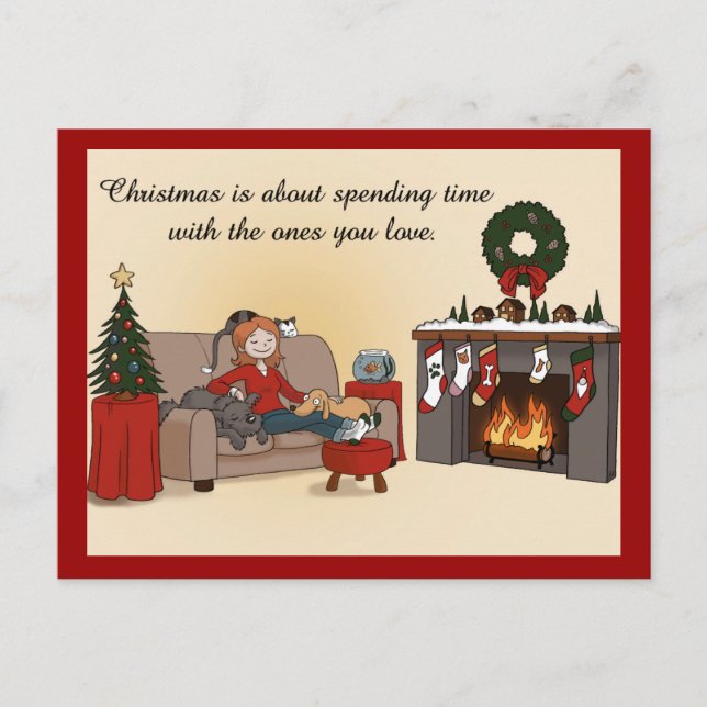Christmas with Loved Ones Cartoony Holiday Postcard (Front)