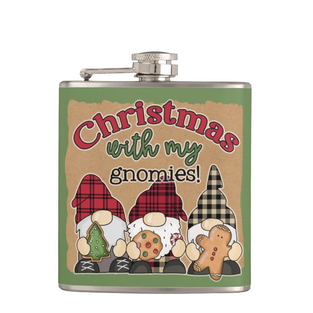 Christmas with my Gnomies Adult Stocking Stuffer Hip Flask (Front)
