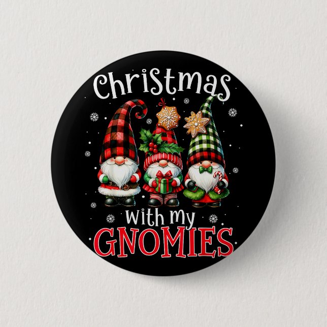 Christmas With My Gnomies Buffalo Plaid Gnome Fami 6 Cm Round Badge (Front)