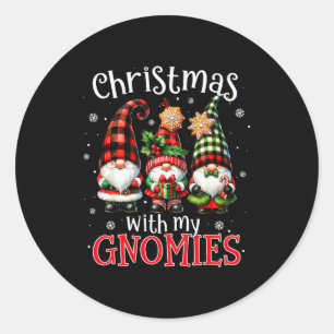 Christmas With My Gnomies Buffalo Plaid Gnome Fami Classic Round Sticker