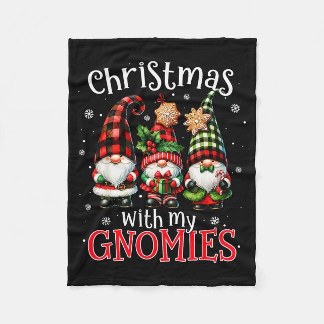 Christmas With My Gnomies Buffalo Plaid Gnome Fami Fleece Blanket (Front)