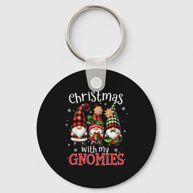 Christmas With My Gnomies Buffalo Plaid Gnome Fami Key Ring (Front)