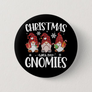 Christmas With My Gnomies Buffalo Red Plaid Gnome  6 Cm Round Badge