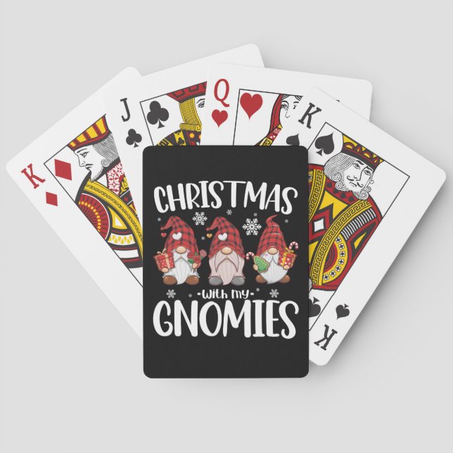 Christmas With My Gnomies Buffalo Red Plaid Gnome  Playing Cards (Back)
