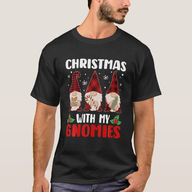Christmas With My Gnomies Buffalo Red Plaid T-Shirt (Front)