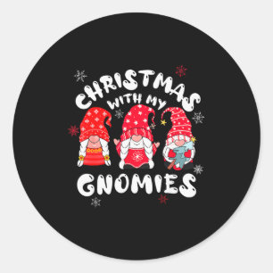 Christmas With My Gnomies,funny Christmas Pajamas  Classic Round Sticker