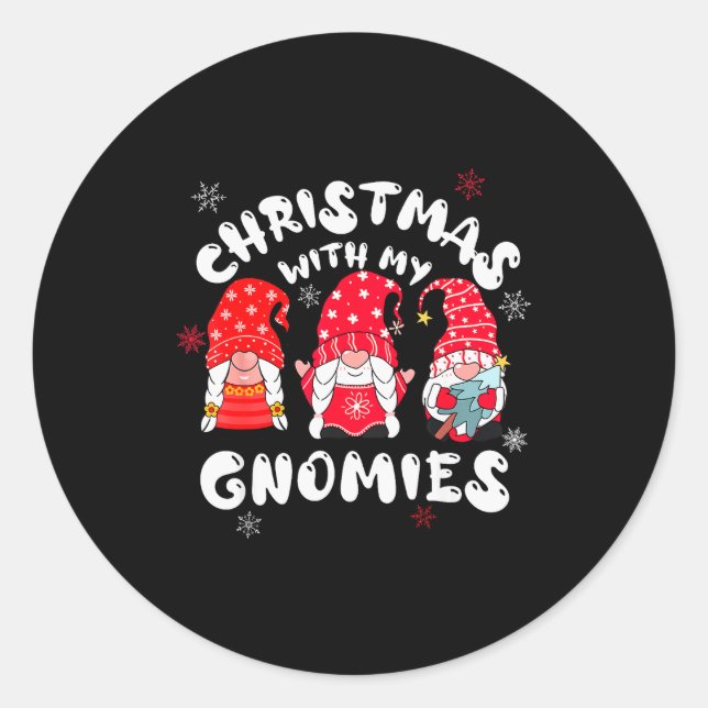 Christmas With My Gnomies,funny Christmas Pajamas  Classic Round Sticker (Front)