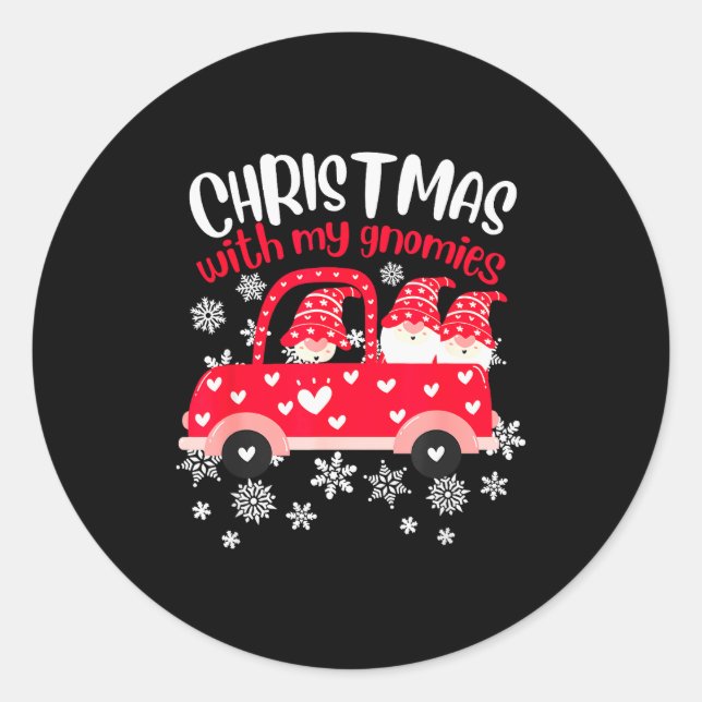 Christmas With My Gnomies ,funny Christmas Pajamas Classic Round Sticker (Front)