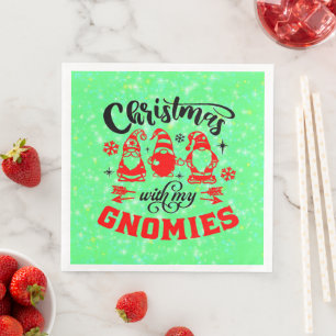 Christmas with my Gnomies - Funny Red Green Napkin