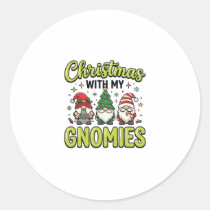 Christmas With My Gnomies Gnome Design Classic Round Sticker