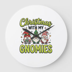 Christmas With My Gnomies Gnome Design Large Clock