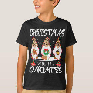 Christmas With My Gnomies Leopard Hat Xmas Family  T-Shirt