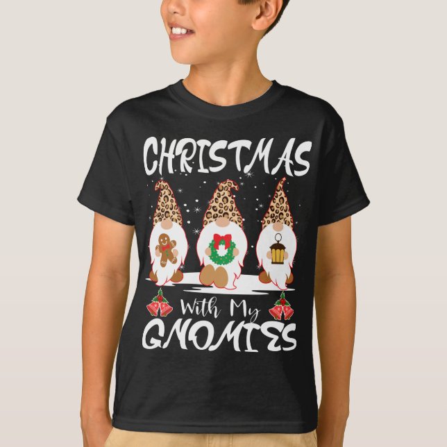 Christmas With My Gnomies Leopard Hat Xmas Family  T-Shirt (Front)