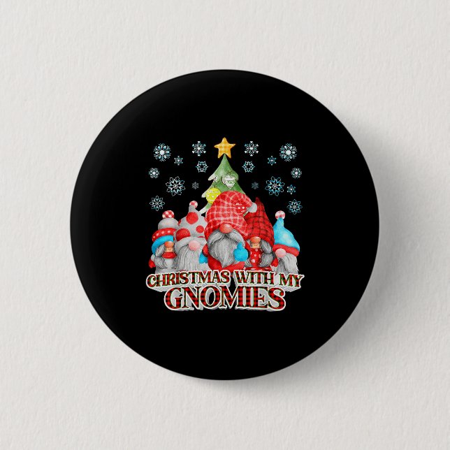 Christmas With My Gnomies Plaid Gnome Group Pajama 6 Cm Round Badge (Front)