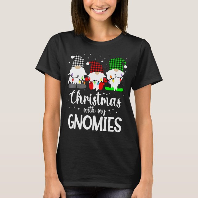 Christmas With My Gnomies Xmas Buffalo Plaid Gnome T-Shirt (Front)