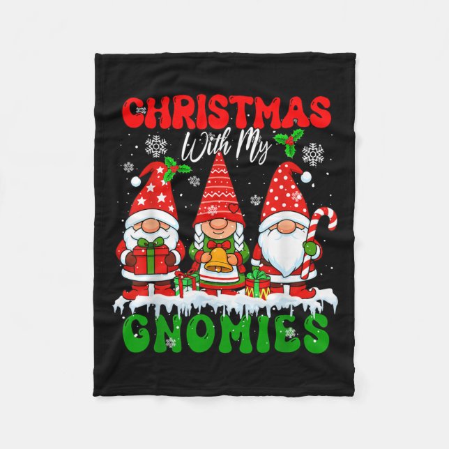 Christmas With My Gnomies Xmas Three Santa Gnomes  Fleece Blanket (Front)