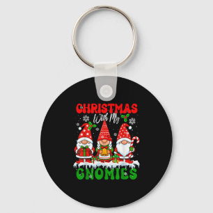 Christmas With My Gnomies Xmas Three Santa Gnomes  Key Ring
