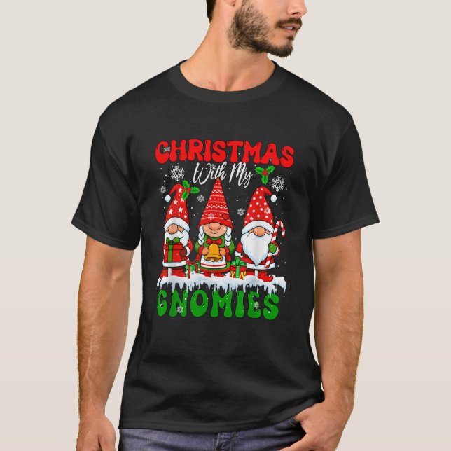 Christmas with My Gnomies Xmas Three Santa Gnomes  T-Shirt (Front)