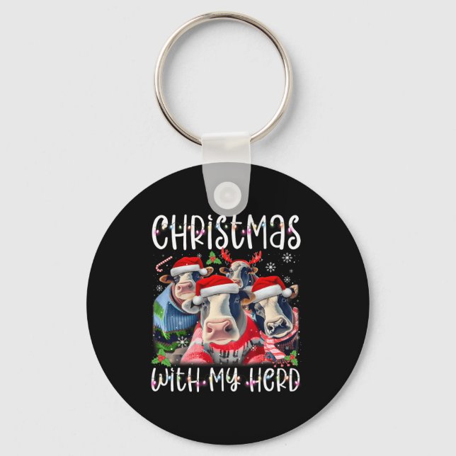 Christmas With My Herd Cow Farmer  Key Ring (Front)