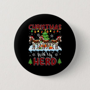 Christmas With My Herd Three Santa Donkeys Farmer 6 Cm Round Badge