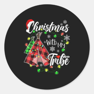 Christmas With My Tribe Family Plaid Pajamas Xmas Classic Round Sticker