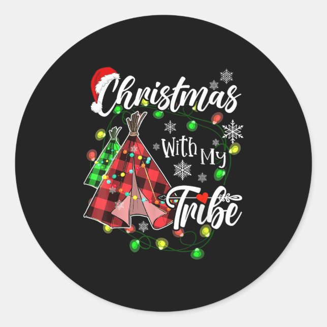 Christmas With My Tribe Family Plaid Pyjamas Xmas  Classic Round Sticker (Front)