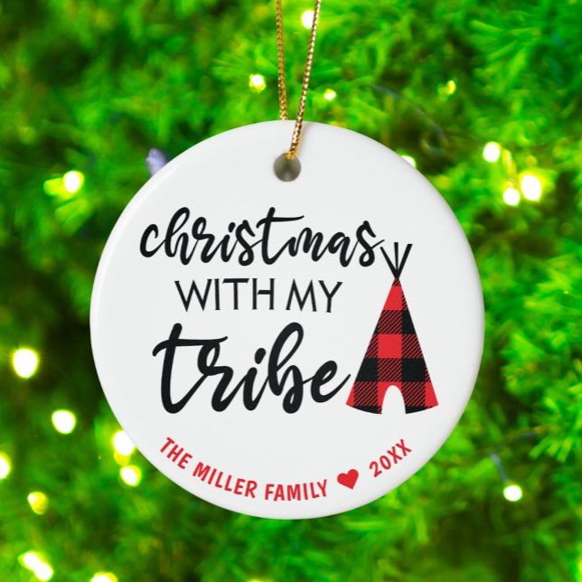 Christmas With My Tribe Photo, Name & Year Ceramic Tree Decoration (Personalized Name Christmas With My Tribe Photo Ornament)