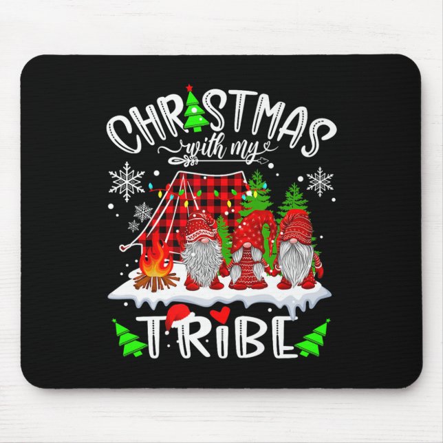 Christmas With My Tribe Red Plaid Cute Gnomes Fami Mouse Mat (Front)