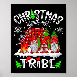 Christmas With My Tribe Red Plaid Cute Gnomes Fami Poster