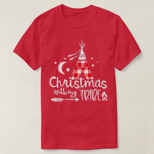 Christmas With My Tribe Red Plaid Family Matching  T-Shirt (Design Front)