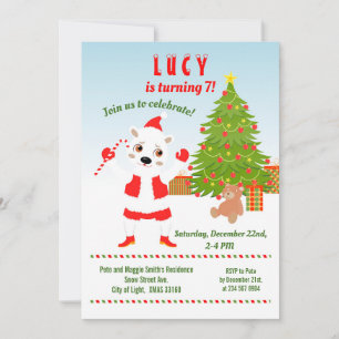 Christmas with Polar Bear Birthday Party Invitation