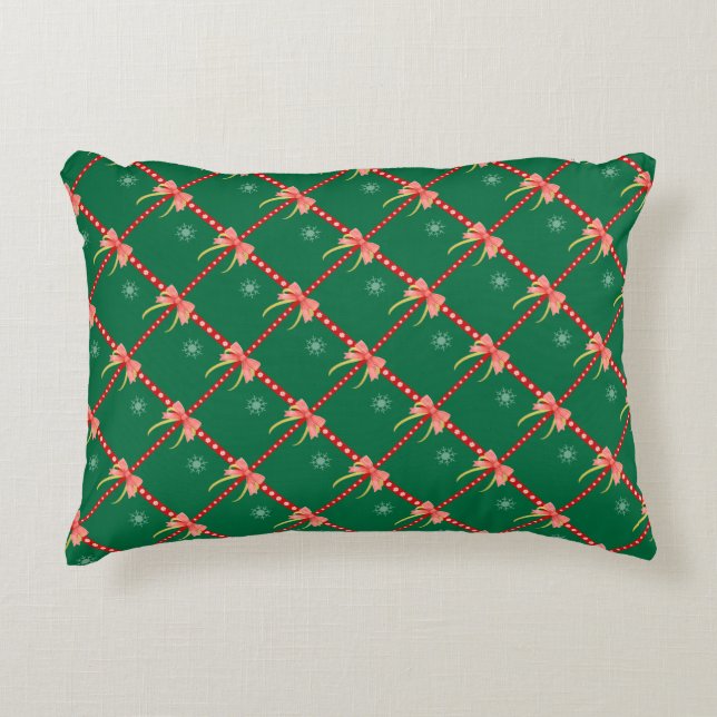 Christmas with Ribbon & Snowflake Pattern Decorative Cushion (Front)