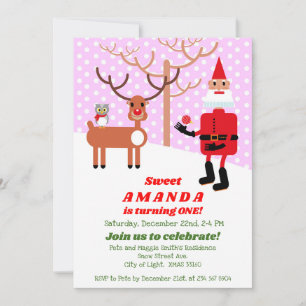 Christmas with Santa Claus First Birthday Party  Invitation