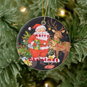 Christmas with Santa- Holiday Season Ceramic Tree Decoration