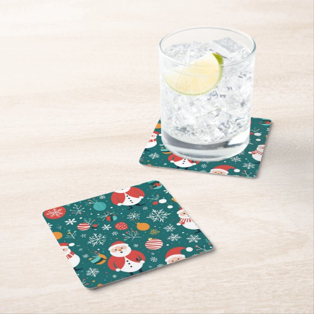 Christmas with Santa pattern Square Paper Coaster (Insitu)