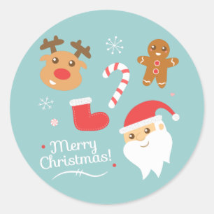 Christmas with Santa, Reindeer, Gingerbread Man Classic Round Sticker